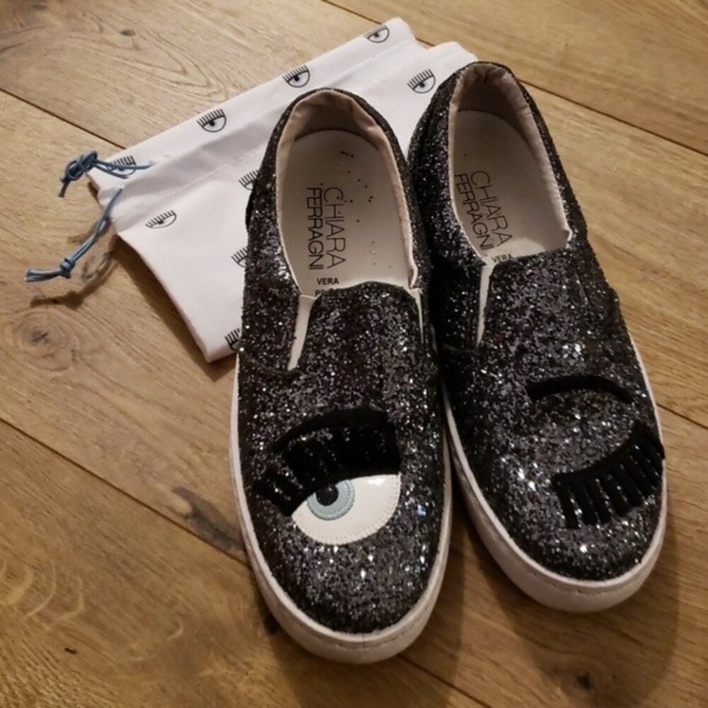 Chiara Ferragni Wink Eye Glitter Chic Feminine Streetwear Trendy Sneakers Size 6